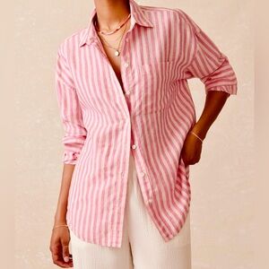 Faherty Women’s Laguna Linen Relaxed Shirt - Pink Lucy Stripe - Sz Medium